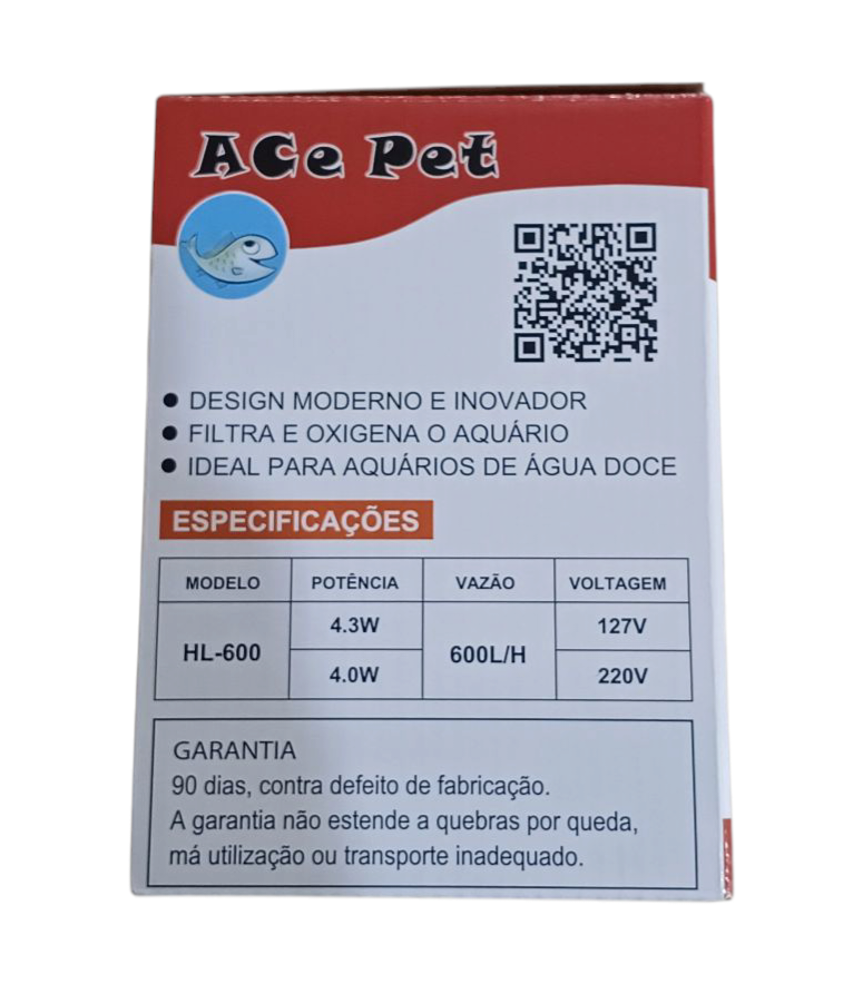 FILTRO EXTERNO HL-600 600 L/H 127 V ACE PET