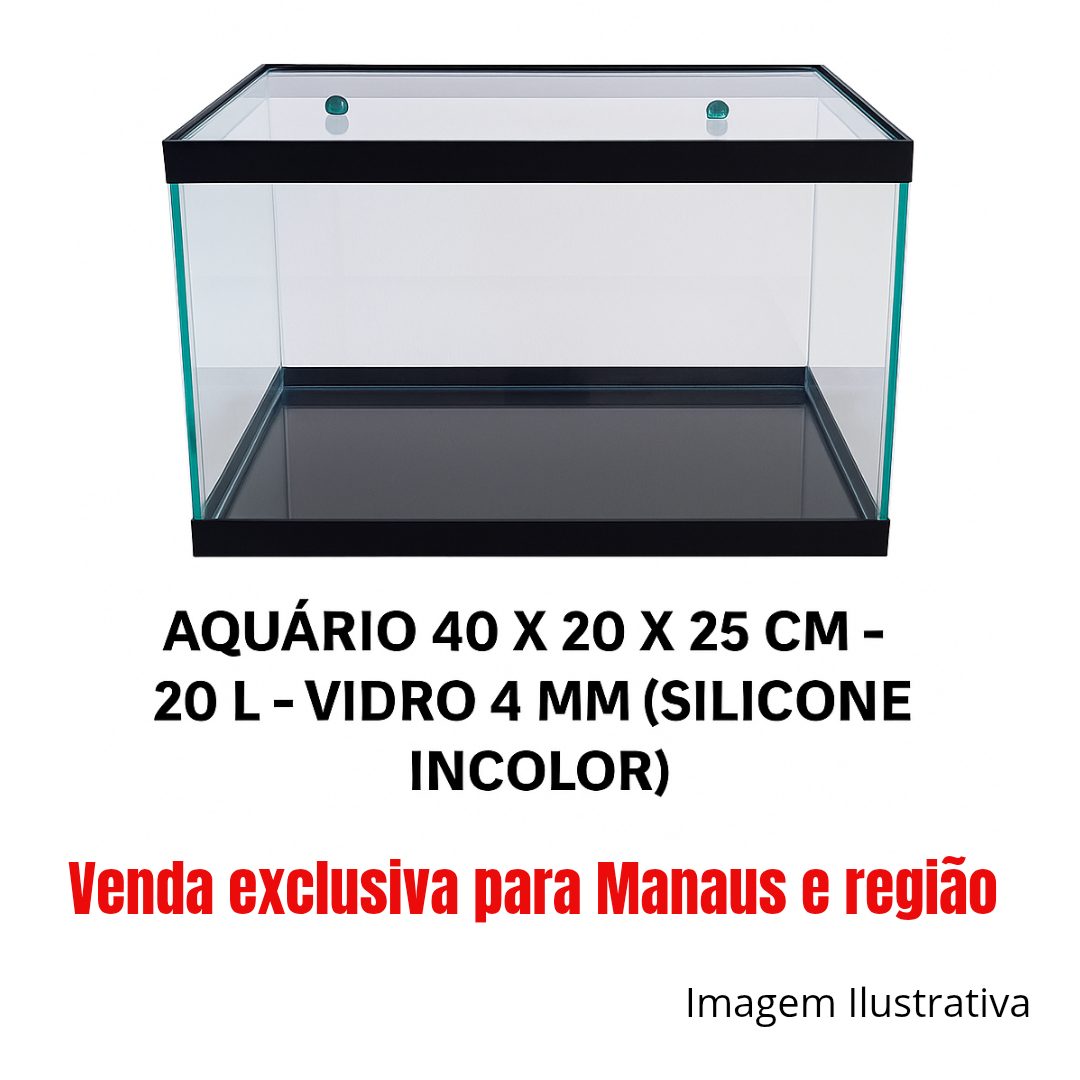 AQUÁRIO 40 X 20 X 25 CM - 20 L - VIDRO 4 MM ( SILICONE INCOLOR )