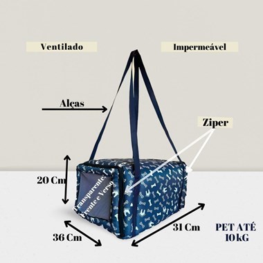 Bolsa Impermeável para Transporte de Pets - Ideal para Viagens de Avião e Carro - Cor Azul