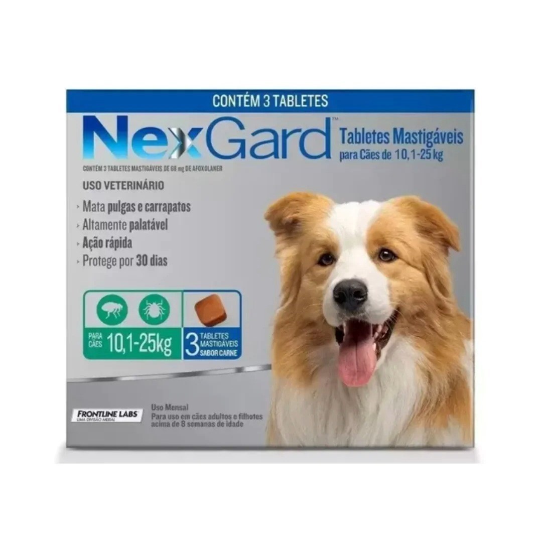 Antipulgas e Carrapatos Cães Nexgard 10-25kg Combo 3 Comprimidos