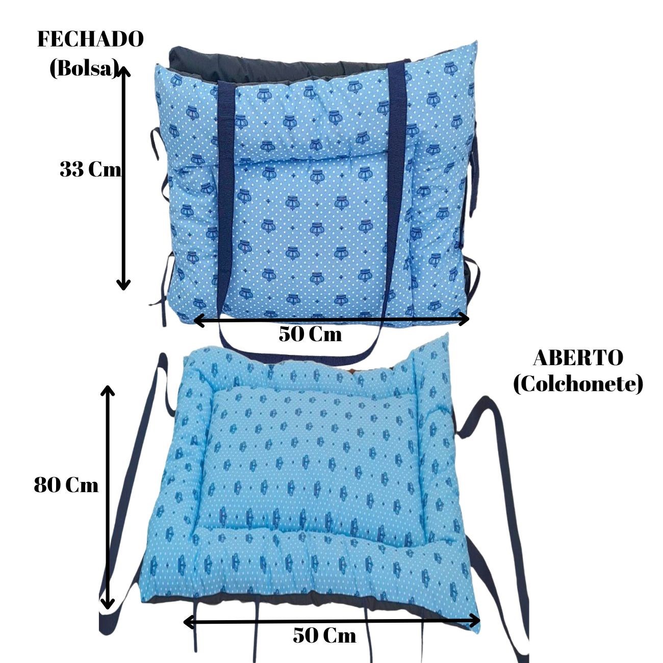 Colchonete  e Bolsa 2 em 1 Impermeável para Pet  Azul Pequeno Retangular