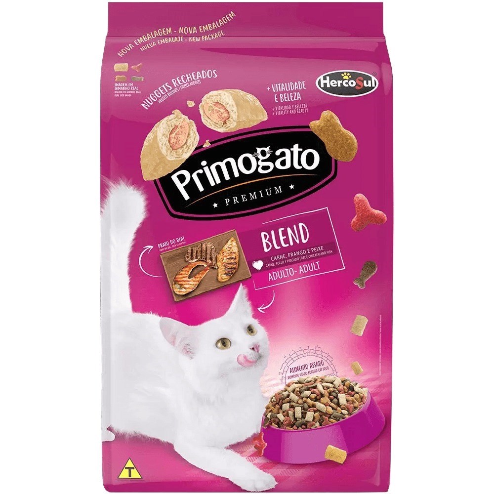 Ração Primogato Blend Gatos Adultos Carne, Frango e Peixe 20kg