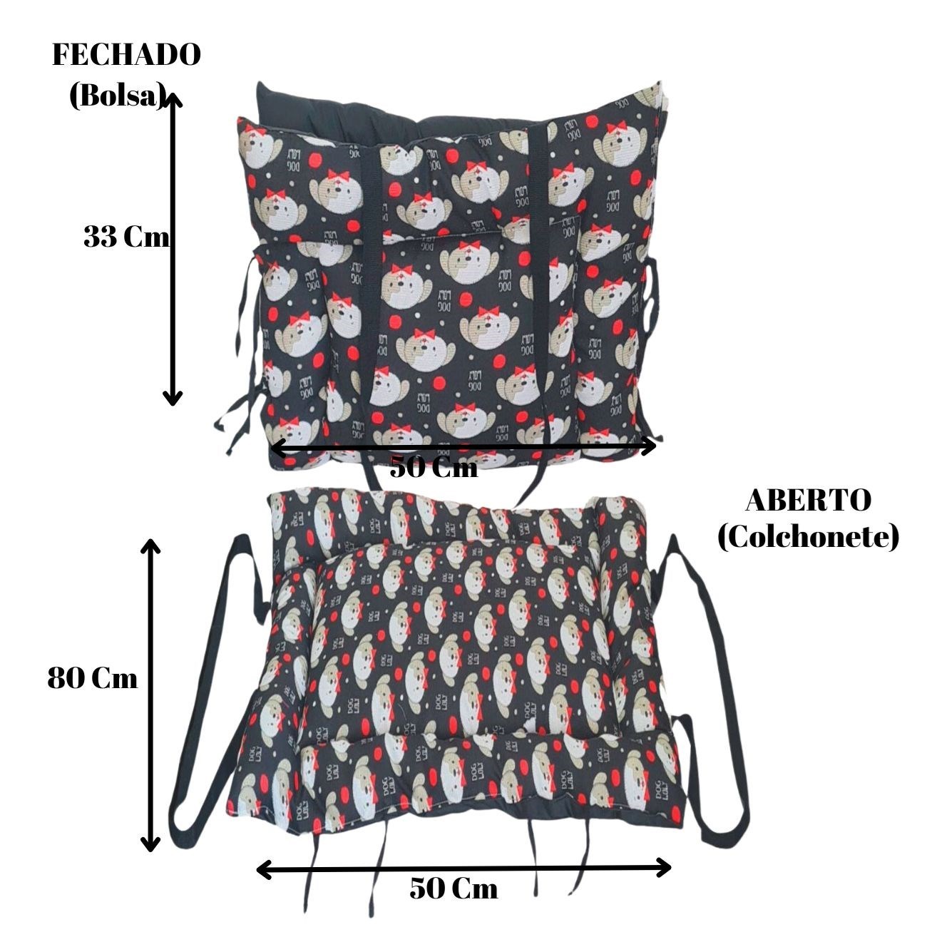 Colchonete Pet 2 em 1 Impermeável– Dog Preto (Colchonete que Vira Bolsa)