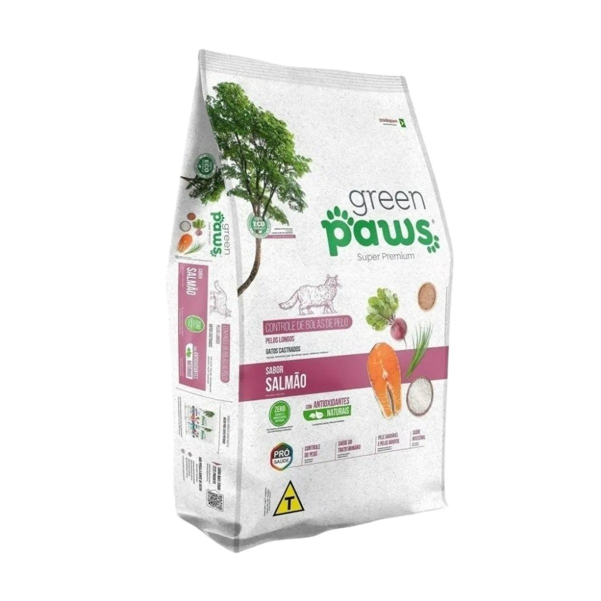 Ração Green Paws Gatos Castrados Controle de Bolas de Pelo Salmão 1,5kg