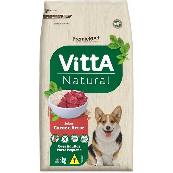 Ração Premier Vitta Natural Cão Adulto Raças Pequenas Carne e Arroz 3kg