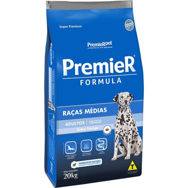 Ração Premier Fórmula Cão Adulto Raças Médias (Criador) Frango 20kg