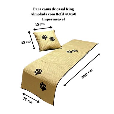 Kit 3 Pçs Peseira + Almofada Cheia Impermeável pet  Avelã Cama King