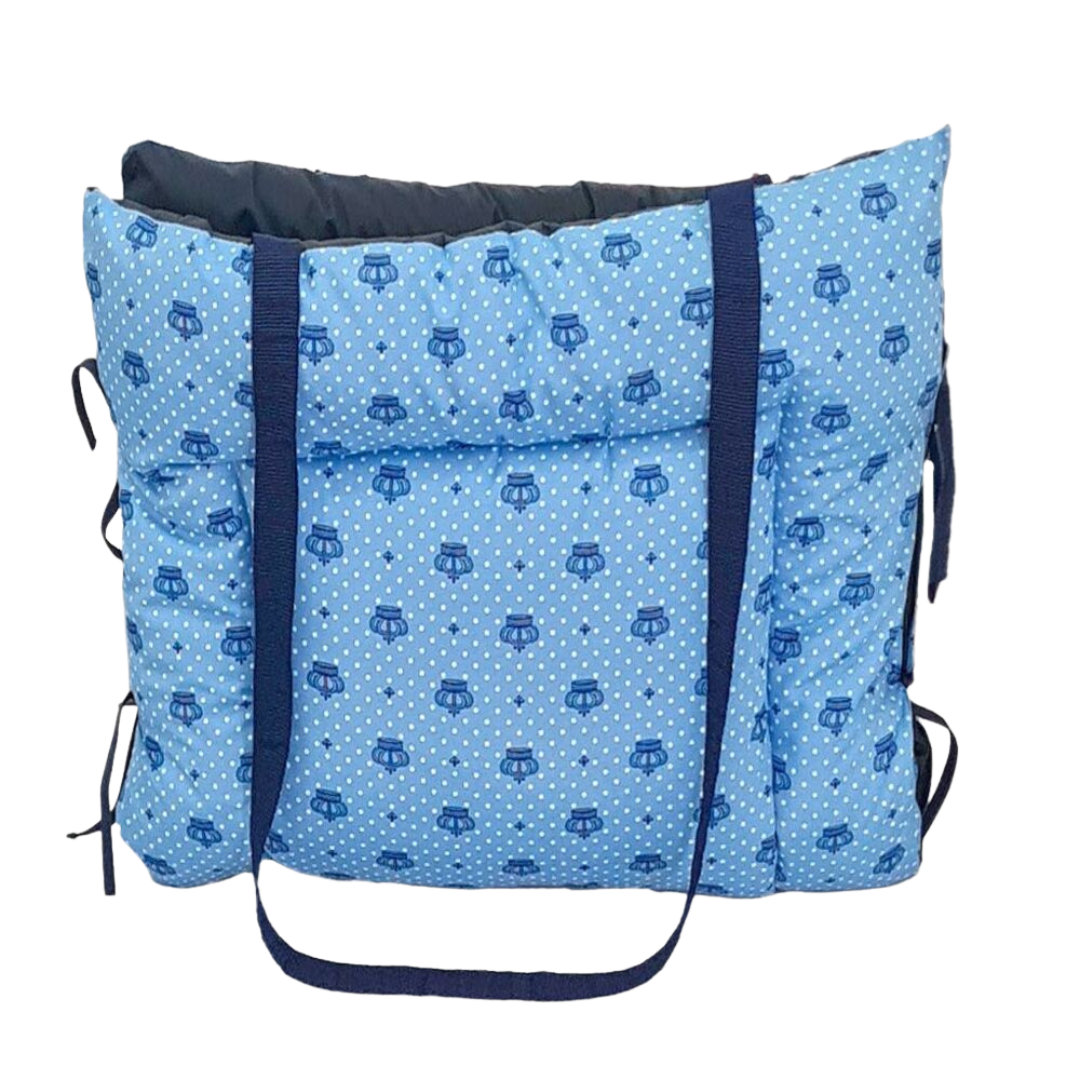 Colchonete  e Bolsa 2 em 1 Impermeável para Pet  Azul Pequeno Retangular