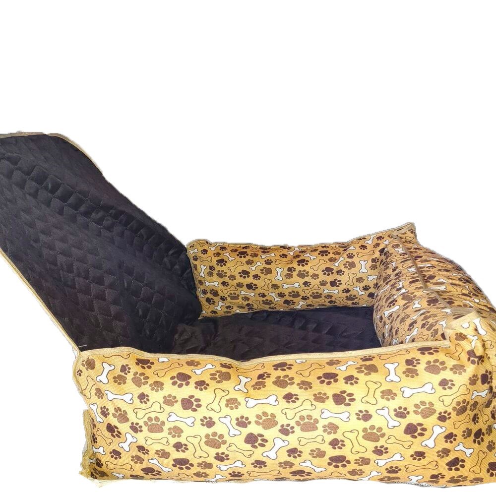 Cama e Capa Protetora 2 em 1 Impermeável para Assento Traseiro Veicular Grande Marrom Estampado