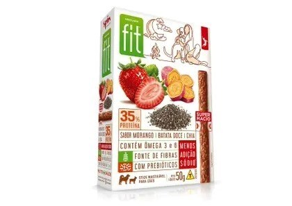 Petisco Stick Fit Gourmet para Cães Sabor Morango, Batata Doce, Chia 50g