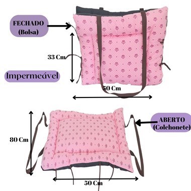 Colchonete e Bolsa 2 em 1 Impermeável para Pet Retangular Rosa Realeza (Transforma-se em Bolsa)