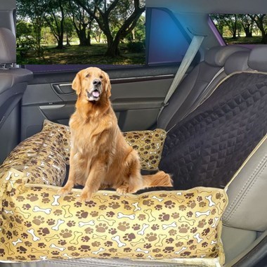 Cama e Capa Protetora 2 em 1 Impermeável para Assento Traseiro Veicular Grande Marrom Estampado