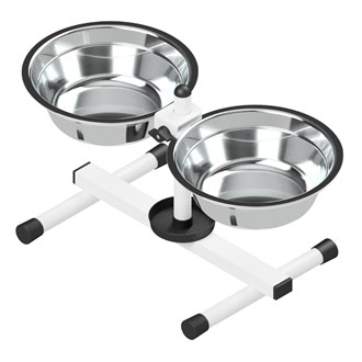 Comedouro e Bebedouro Anti-Formiga  Ajustável - Tigelas Inox Grande - Branco