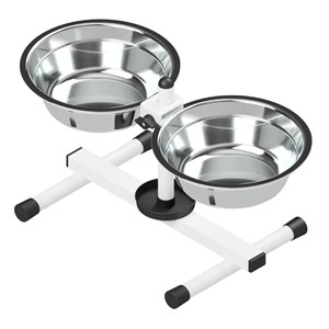 Comedouro e Bebedouro Anti-Formiga Ajustável - Tigelas Inox Grande - Branco