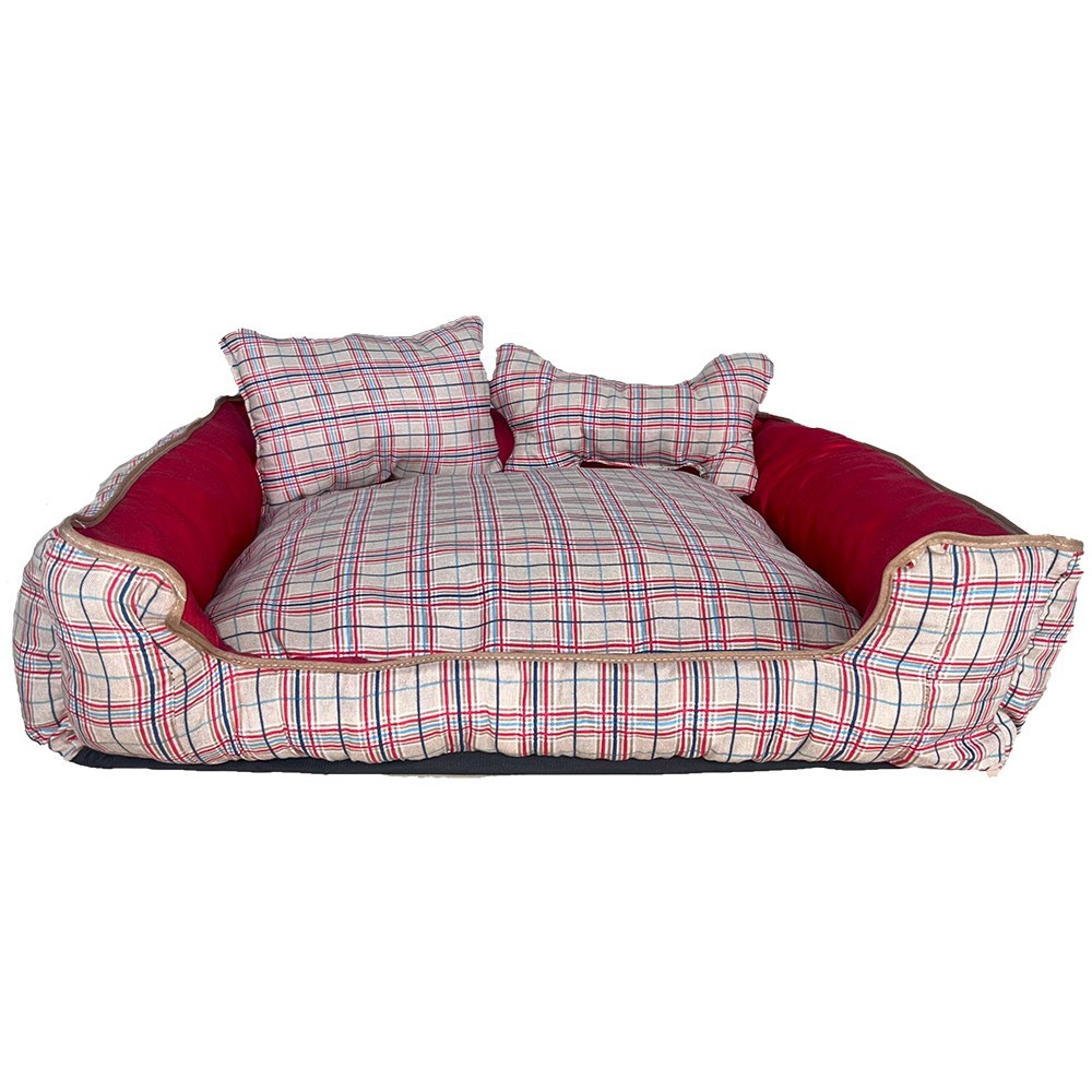Cama Pet Gigante Impermeável  Quadrada Bella Xadrez Vermelho