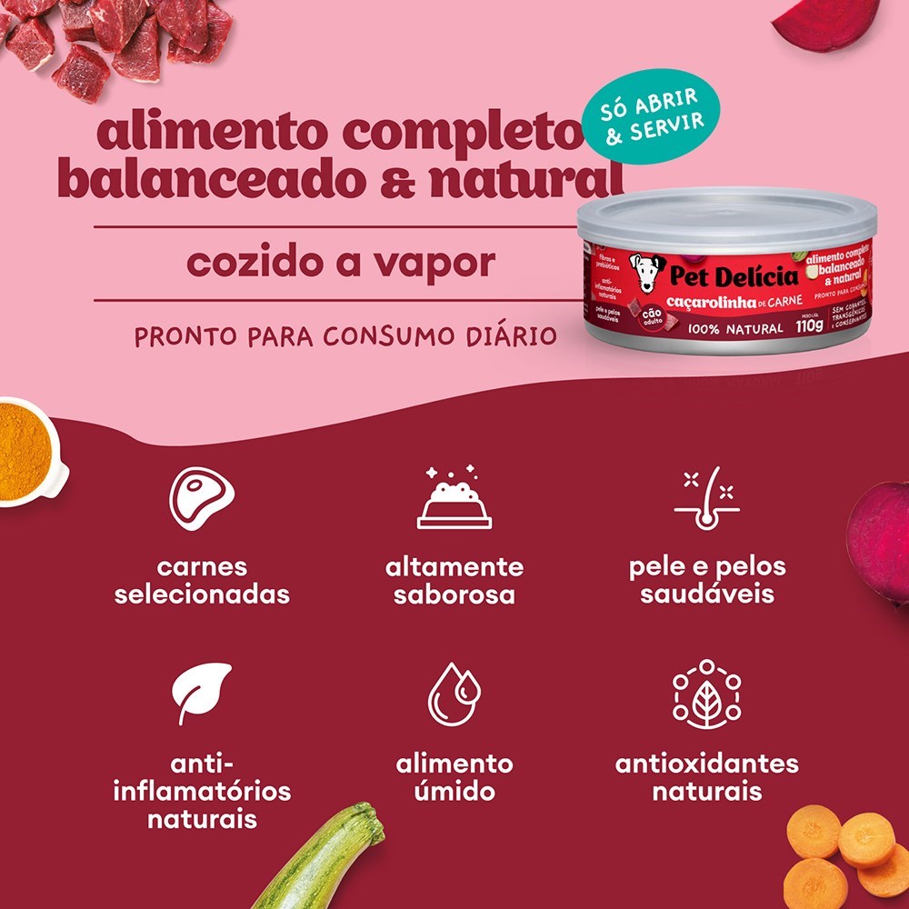 Alimentação Natural Pet Delícia Caçarolinha de Carne 110g