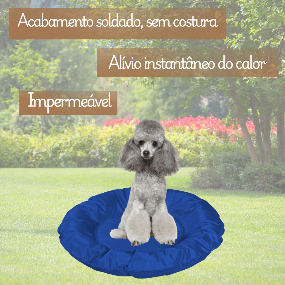 Tapete Gelado Redondo para Pets Azul Pequeno -  Impermeável e Refrescante para dias Quentes
