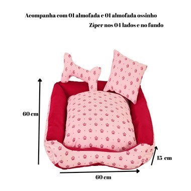 Cama Impermeável Grande Quadrada para Pets – Rosa e Pink