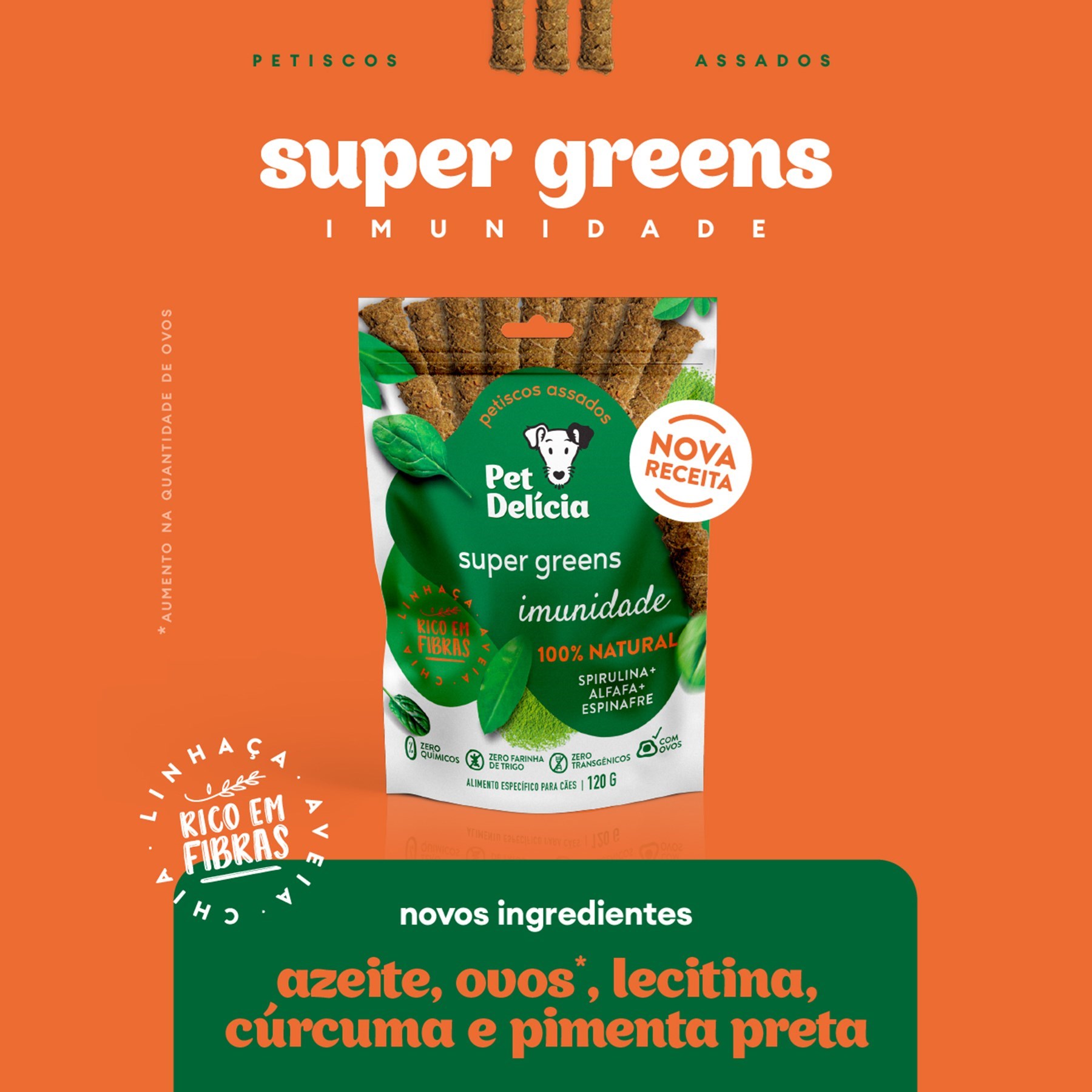 Petisco Natural Pet Delícia Sticks Super Greens Alfafa, Espirulina e Espinafre  para Cão 120g
