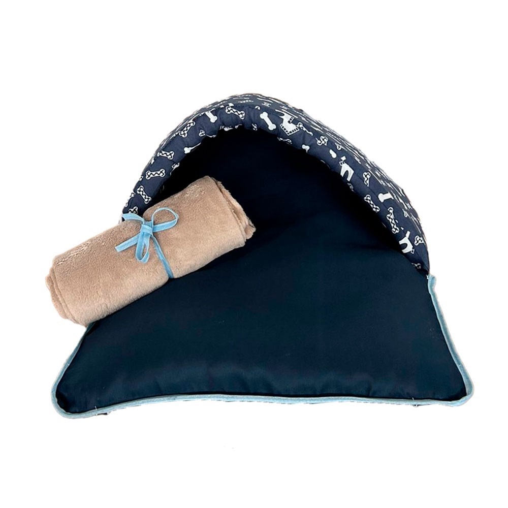 Kit 2 Peças - Saco de Dormir Impermeável para Pets – Azul com Manta Avelã