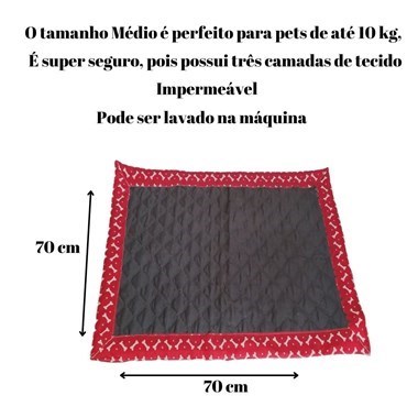 Tapete Higiênico Impermeável Médio para Pets-Cinza Escuro com Ossinho Vermelho| Reutilizável