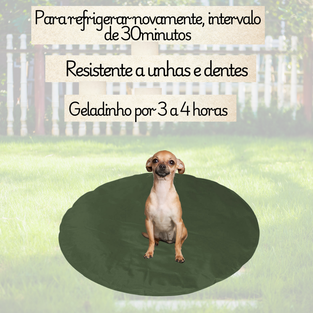 Tapete Gelado Redondo para Pets Verde Pequeno -  Impermeável e Refrescante para Dias Quentes para Pets