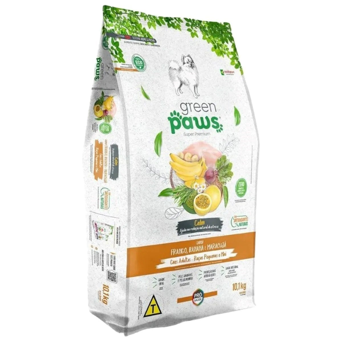 Ração Green Paws Calm Cães Adultos Raças Pequenas e Mini Frango, Banana e Maracujá 10kg  