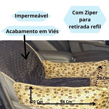 Cama e Capa Protetora 2 em 1 Impermeável para Assento Traseiro Veicular Grande Marrom Estampado