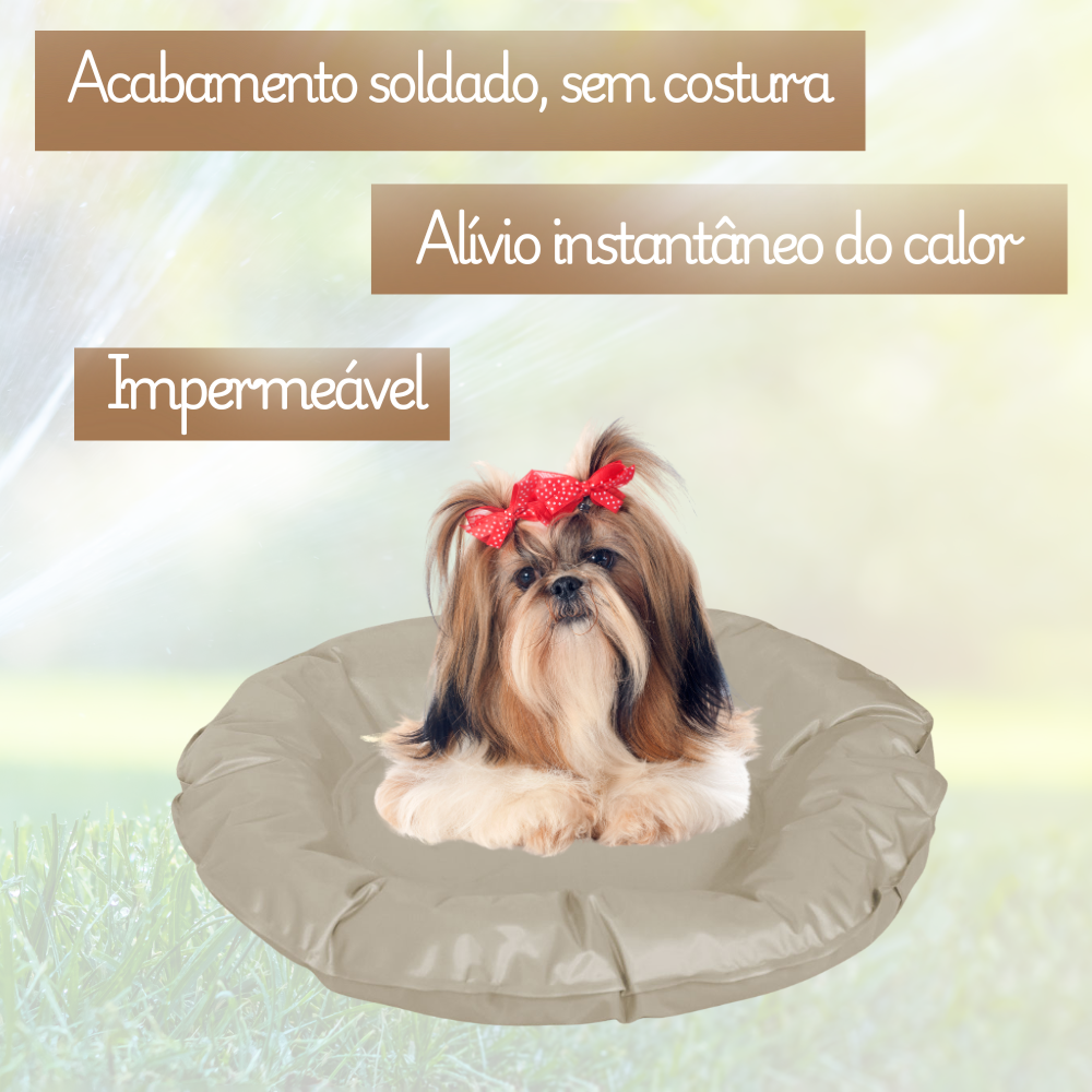 Tapete Gelado Redondo para Pets Bege Pequeno -  Impermeável e Refrescante para Dias Quentes para Pets
