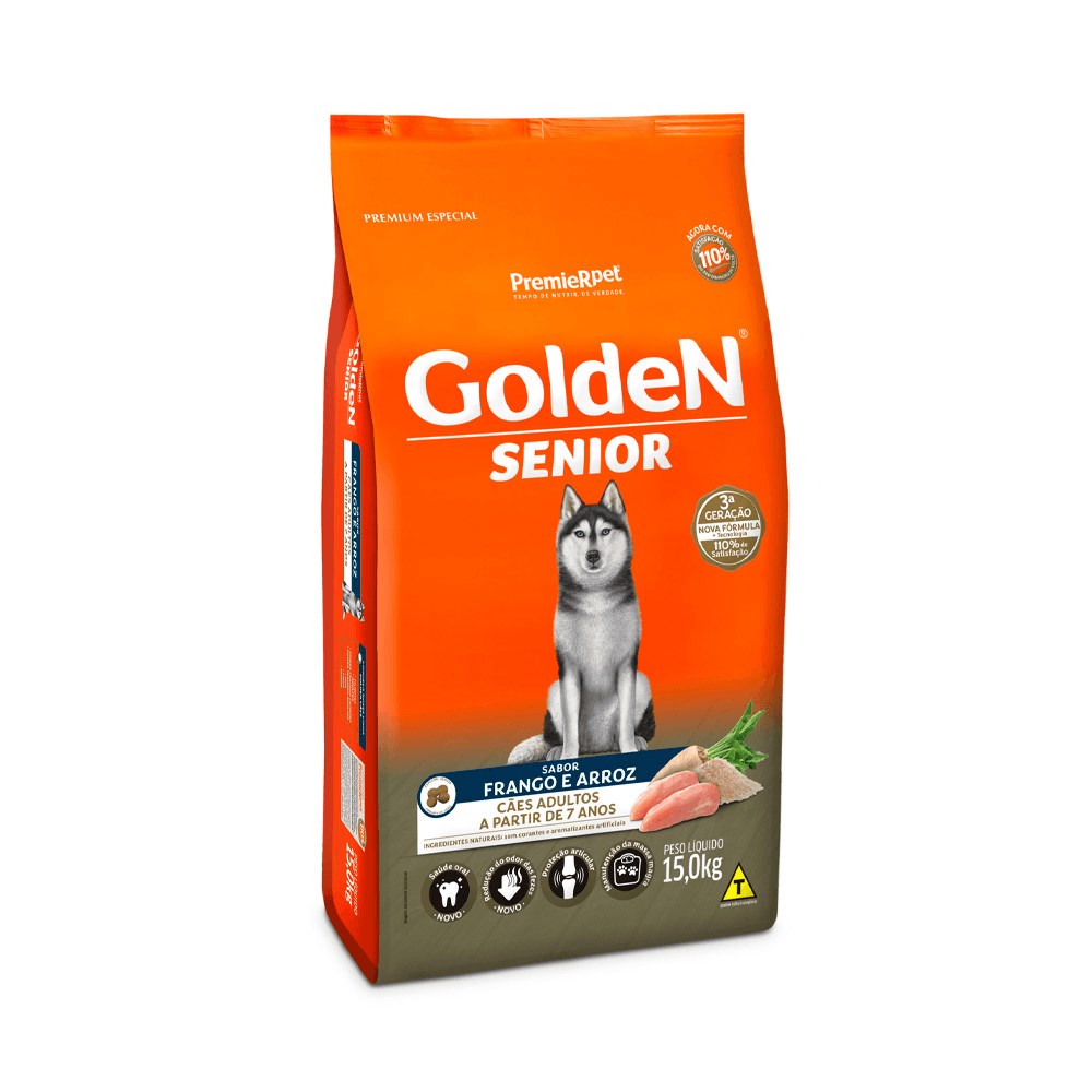 Ração Golden Cão Sênior Raças Médias e Grandes Frango e Arroz 15kg